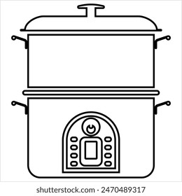 Steamer Pot Icon, Food Steamer, Steam Cooker Icon, Kitchen Appliance Which Prepare Foods With Steam Heat Vector Art Illustration