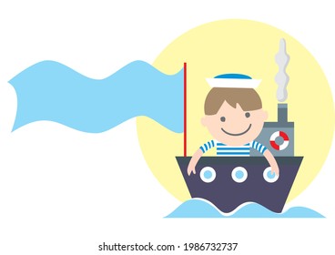 Steamer and sailor, vector conceptual illustration for children