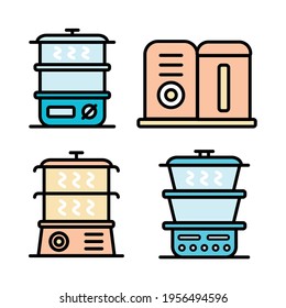 Steamer simple color icon set. Vector steamer icons on white background