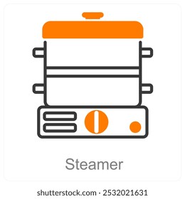 Steamer and steam icon concept