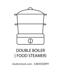 Steamer, Suitable for steaming, vector line icon for marks on food packaging.