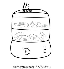 steamer vector outline illustration, kitchen appliances