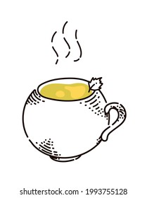 Té aromático al vapor bebida caliente en taza aislada en blanco