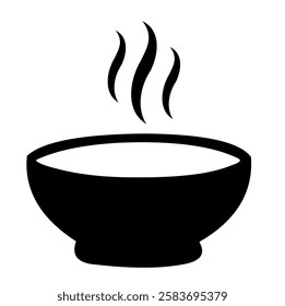 a steaming black bowl, symbolizing hot food or soup. Design vektor illustration