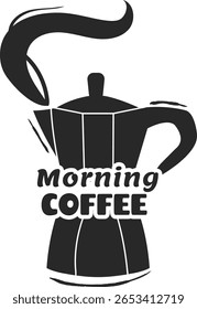 Vapor preto moka pot está preparando café da manhã, incorporando a essência de um começo perfeito para o dia com aroma rico e sabor revigorante