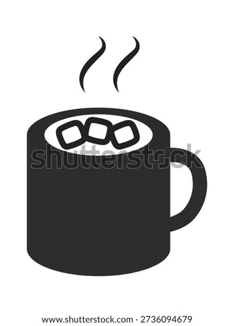 A steaming black mug filled with hot beverage and marshmallows, exuding warmth and comfort.
