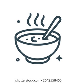 Steaming bowl of delicious homemade soup. Icon symbol illustration