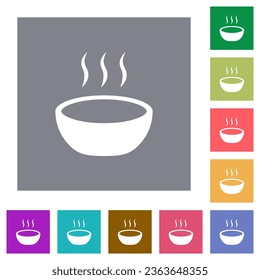 Steaming bowl flat icons on simple color square backgrounds