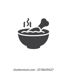 A steaming bowl of soup with chicken vector icon. filled flat sign for mobile concept and web design. Chicken Soup glyph icon. Food symbol, logo illustration. Vector graphics