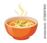 Steaming bowl of vegetable soup illustrated in clean flat vector style with warm tones