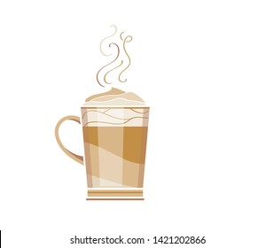 Steaming cappuccino with froth isolated on white. Vector Coffee Mug.