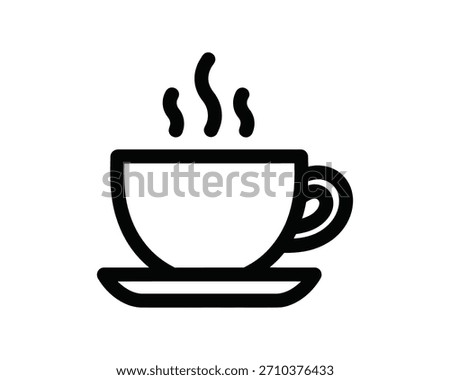 Steaming Coffee Cup Icon on Saucer Black Outline