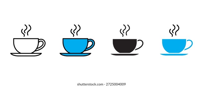 Icono de la taza de café al vapor fijado Vector sobre fondo blanco. té, caliente, bebida, icono de la bebida. Ilustración vectorial.