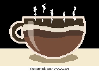 Taza de café al vapor sobre fondo negro. Arte de piano de bebida caliente Concepto.