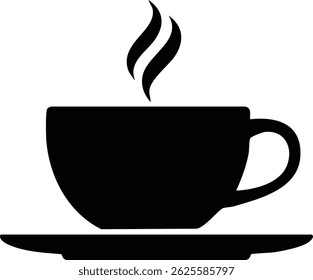 Steaming coffee cup on a saucer silhouette. Tea cup logo, symbols vector illustration