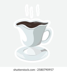 Steaming Coffee Cup Sticker - Vector Illustration. Charming vector sticker of a steaming coffee cup, perfect for cafes, blogs, and digital designs. Adds a cozy touch to any project