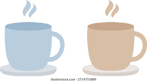 “two steaming coffee cups, flat minimal vector, warm tone icon design”