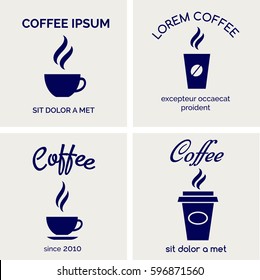 Steaming coffee or hot chocolate cups icons. Vector cafe bar or restaurant laconic cards design