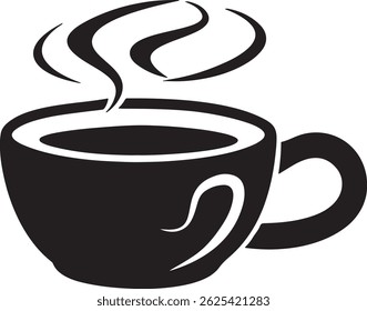 Steaming Coffee Mug Icon in Sleek Black Style