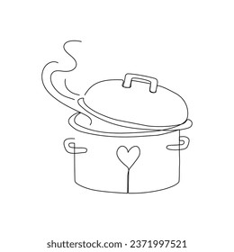 Steaming cooking pot in continuous one line art style. Simple vector illustration