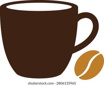 A steaming cup of coffee beside a coffee bean on a minimalist background, perfect for beverage themes