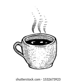 Steaming cup of coffee or tea , isolated vector illustration