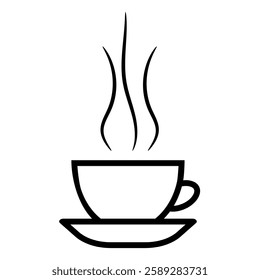 Steaming cup of coffee or tea represented as a simple icon with smooth curved lines, offering a clean, modern, and minimalistic visual appeal