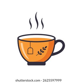 Steaming Cup of Freshly Brewed Herbal Infusion in White Porcelain Mug Isolated against White Background