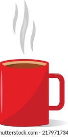 Dampfende Tasse heißen Drinks, Kaffee, Tee. Vektorgrafik.Einzeln.