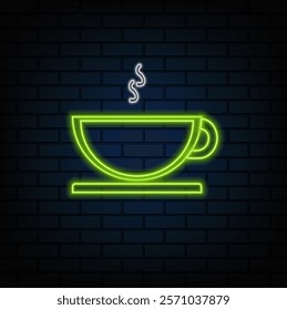 Steaming cup icon. neon style.