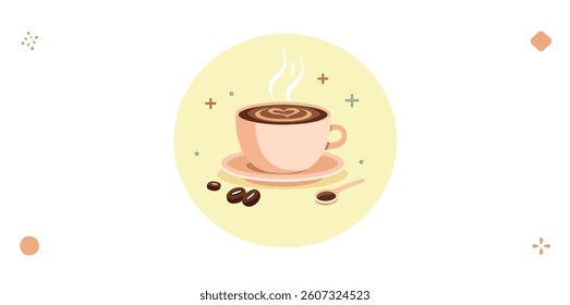 steaming cup of latte with heart-shaped