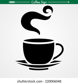 Steaming Cup on Plate. Coffee Sign Silhouette