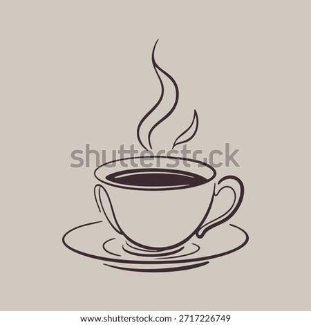 Steaming cup and saucer centered on a neutral square to suggest a warm drink break.