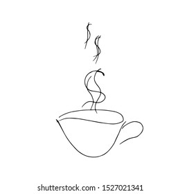 A steaming Cup shaped like a dollar. Line drawing. Vector illustration.