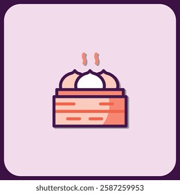 Steaming Dim Sum Icon: Delicious Asian Cuisine Graphic