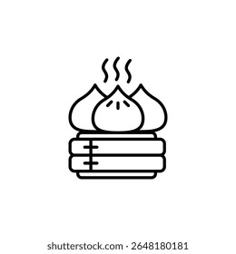 Steaming Dim Sum Line Art No Ícone Do Cesto De Vapor Gráfico