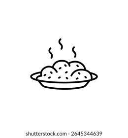Prato De Vapor Do Ícone De Comida Em Estilo De Linha Preta Isolado