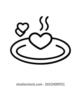 Steaming heart on a plate with two hearts food