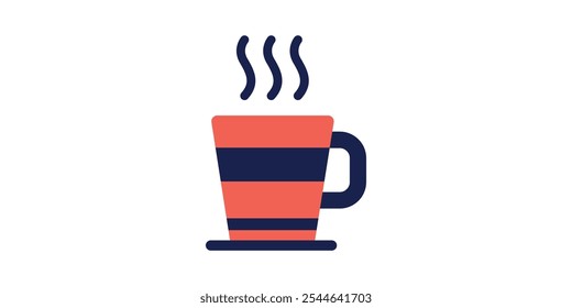 steaming hot coffee cup icon with winter colors for warm holiday decorations and cozy seasonal greetings