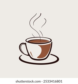 Steaming Hot Coffee Cup Vector Graphic for Cafeteria and Drink Branding