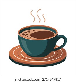 steaming hot coffee cup vector art isolated on white background