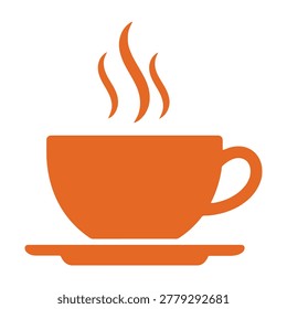 A steaming hot cup of coffee on a saucer, perfect for breakfast or afternoon pick-me-up, warm beverage