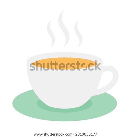 A steaming hot cup of tea on a green saucer isolated on a white background, perfect for coffee or tea break concepts