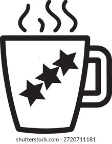 Steaming hot drink mug vector illustration. Coffee cup star icon. Morning beverage symbol. Tea breakfast element.
