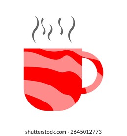 Steaming hot mug with a playful red and pink striped design, perfect for cozy drink themes, coffee shop menus, or warm beverage promotions. A cheerful breakfast icon