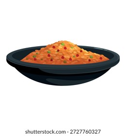 Steaming hot pilaf rice dish seasoned with herbs and vegetables served in a black bowl