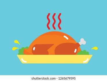 Steaming hot roast turkey. Vector illustration.