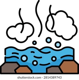 Steaming Hot Spring Onsen Vector Icon with Rocks and Bubbles