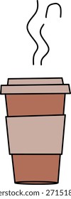 Una taza de café caliente humeante para llevar con una manga sobre un fondo blanco, adecuado para contenido de café, desayuno y bebida.