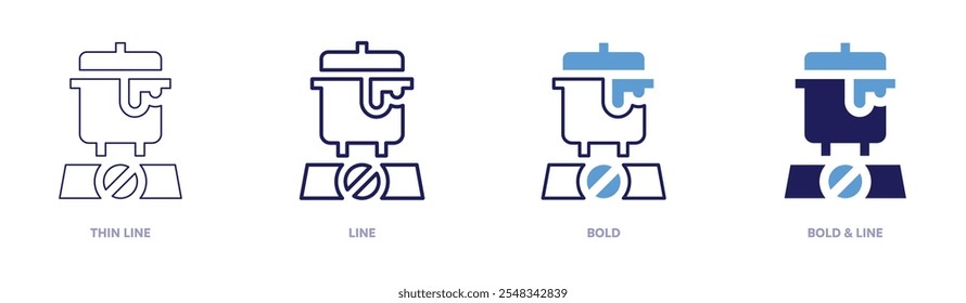 Steaming icon in 4 different styles. Thin Line, Line, Bold, and Bold Line. Duotone style. Editable stroke.